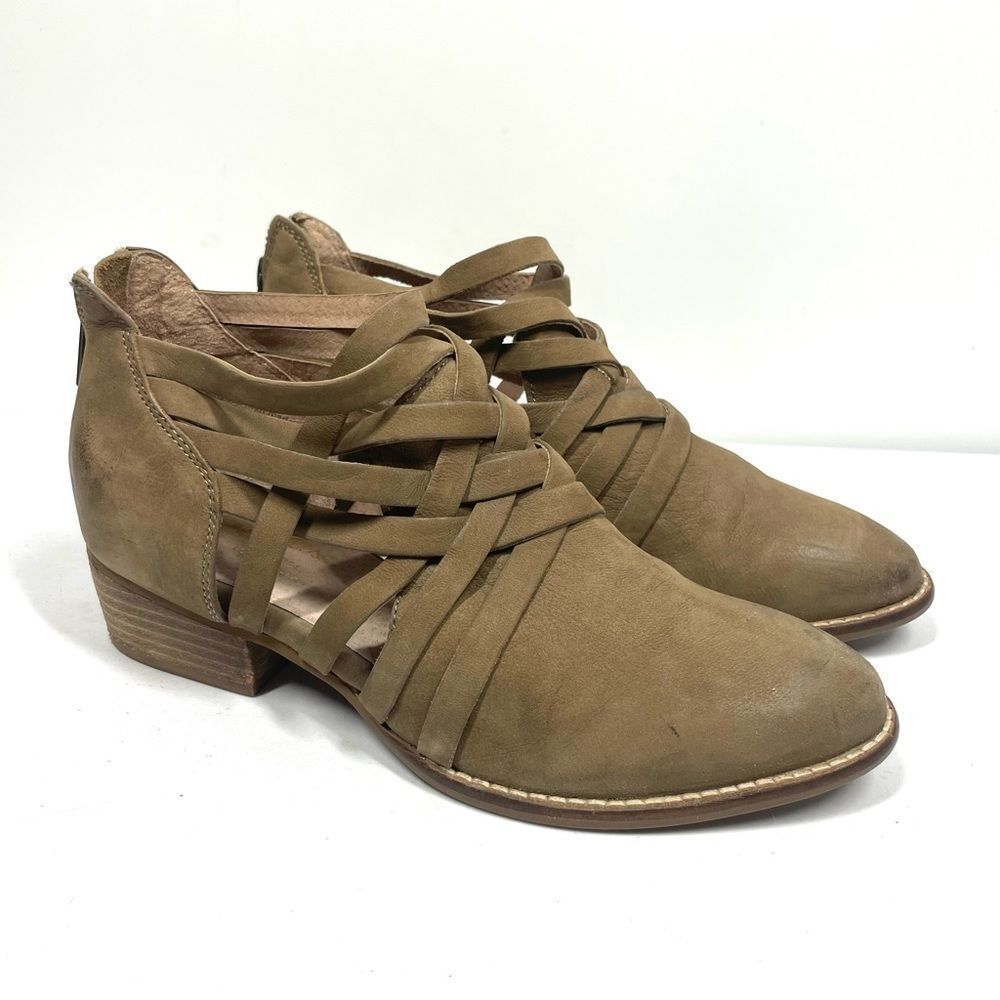 Seychelles SO BLUE Strappy Cut Out Brown Leather Ankle Boots Bootie Women Size 6